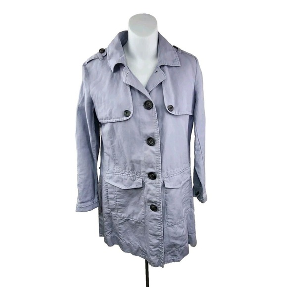 CAbi Jackets & Blazers - Cabi 5296 Coat Women XS Blue Tanner Trench Jacket Linen Blend Belted Button Down